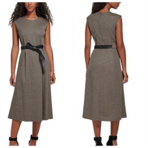 Calvin Klein Brown Midi Dress with Black Belt